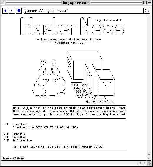 Geomys visiting the HackerNews Gopherhole