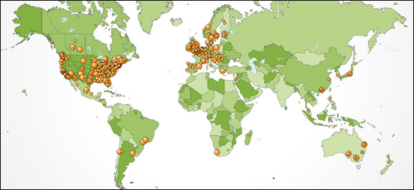 world map of System 7 visitors