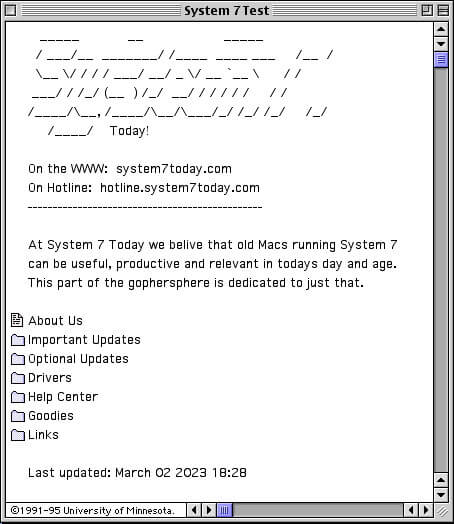 TurboGopher accessing System 7 Todays gopherspace